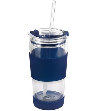 ТЕРМОСТЕКЛЯННАЯ КРУЖКА С СОЛОМОЙ FUORI ТЕМНО-СИНЯЯ 600 МЛ