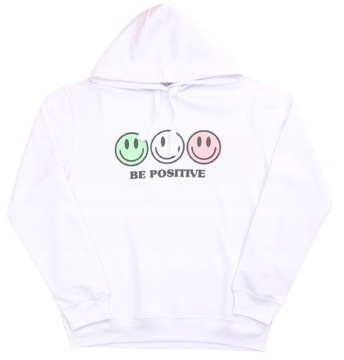 Bluza damska z kapturem młodzieżowa BE POSITIVE BUŹKI Emoji r. M Biała