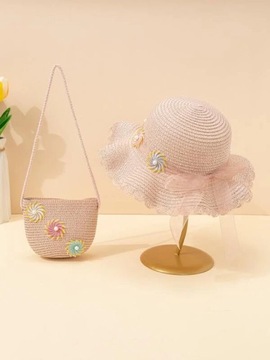 SHEIN 2PAK SŁOMKOWY KOMPLET TOREBKA KAPELUSZ W KWIATY STYL BOHO 4-7Y 872