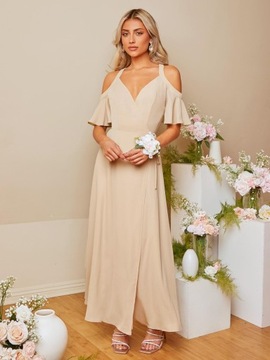 SHEIN KOPERTOWA MAXI SUKIENKA ODKRYTE RAMIONA FALBANA 1PN XXJ__L