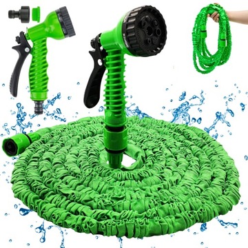 ГИБКИЙ САДОВЫЙ ШЛАНГ 20-60М + СОЕДИНИТЕЛИ + ПИСТОЛЕТ 7 РЕЖИМОВ