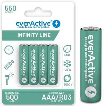 4x AKUMULATORKI BATERIE NI-MH EVERACTIVE R3 AAA 550mAh do LAMP SOLARNYCH