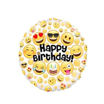 Balon foliowy Happy Birthday Emotki,tort 18