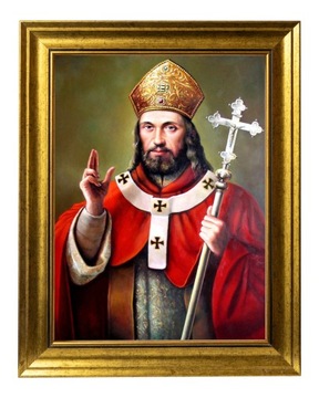 ŚWIĘTY WOJCIECH | SAKRALNY OBRAZ NA PŁÓTNIE W ZŁOTEJ RAMIE 30X40