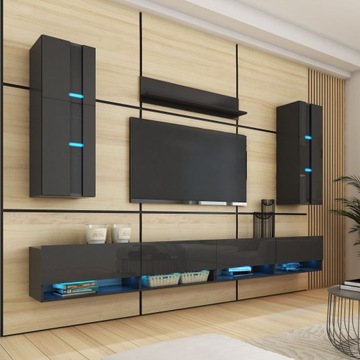 Meblościanka PREMIUM 280 cm Meble Czarny Połysk