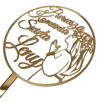 Топпер для первого причастия с именем и девушкой, золото ИМЯ причастия, золотое зеркало