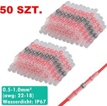 ZŁĄCZKI TERMOKURCZLIWE Z CYNĄ 50 SZT. CZERWONE
