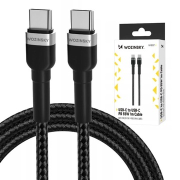 WOZINSKY KABEL PRZEWÓD W OPLOCIE ŁADOWANIE DANE USB-C / USB-C PD 65W 1m