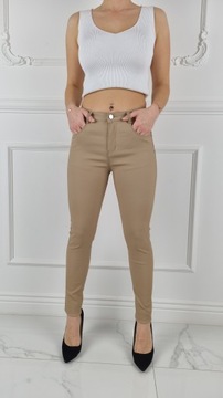 БРЮКИ ЖЕНСКИЕ ИЗ ВОЩЕНОЙ КОЖИ, БЕЖЕВЫЕ, МОДЕЛИРУЮЩИЕ PUSH UP REGULAR 36