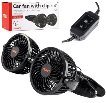 WENTYLATOR WIATRAK DO SAMOCHODU PODWÓJNY NA KLIPS 12V