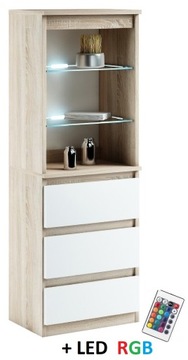 031-022 WITRYNA LED/3s + oświetlenie RGB - SONOMA / BIAŁY