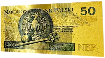 Красивая коллекционная позолоченная банкнота из ПВХ номиналом 50 злотых KAZIMIERZ III THE GREAT