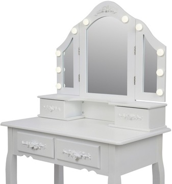 БЕЛЫЙ КОСМЕТИЧЕСКИЙ СТОЛИК СО СВЕТОДИОДНЫМ ЗЕРКАЛОМ + ТАБУРЕТ