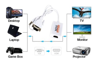 Конвертер изображения с VGA + аудиоразъем 3,5 мм на HDMI