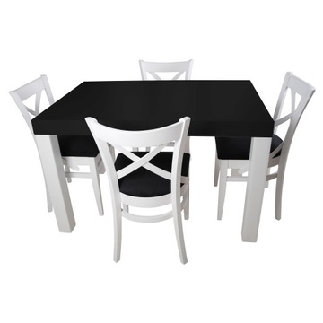 ZESTAW STÓŁ CZARNY MAT ROZKŁADANY 120X80/160 + 4 KRZESŁA BIAŁY MAT SALON