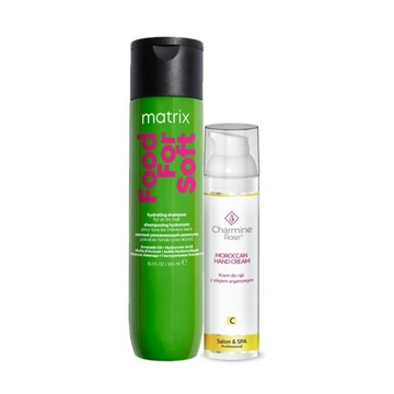MATRIX FOOD FOR SOFT Szampon nawilżający 300ml + krem do rąk CHARMINE ROSE