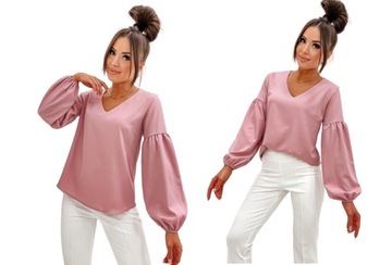 Elegancka bluzka koszulowa polska produkcja pudrowy róż L