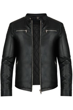 КУРТКА МУЖСКАЯ ВЕСЕННЯЯ КОЖАНАЯ, ЧЕРНАЯ