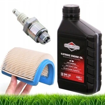 OLEJ BRIGGS SAE30 0,6L + FILTR POWIETRZA + ŚWIECA KOSIARKI ZESTAW SERWISOWY