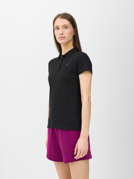 Koszulka bawełniana POLO 4F T-shirt z kołnierzykiem czarny SLIM L