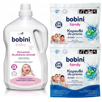 BOBINI FAMILY KAPSUŁKI DO PRANIA 48 SZT KOLOR PŁUKANIE 2,5L HYPOALERGICZNE
