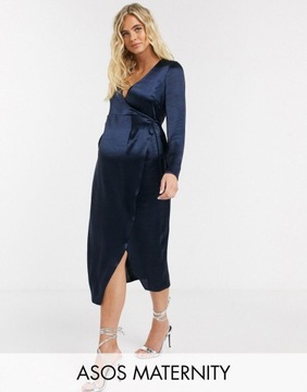 MATERNITY GRANATOWA SATYNOWA SUKIENKA 40 1VAD