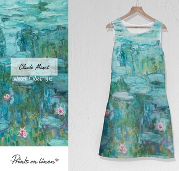 Sukienka 100% len midi r.36 Claude Monet Water Lilies Br