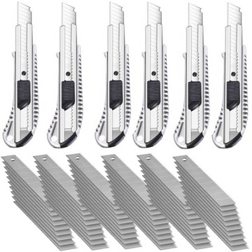 6x NÓŻ DO TAPET METALOWY NOŻYK 18mm + 60 OSTRZY