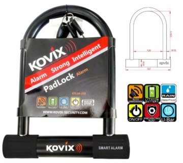Навесной замок U-Lock с сигнализацией KOVIX KTL16-210 черный