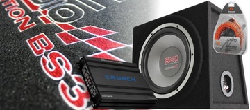 MAC AUDIO BASS BOX 30см + CRUNCH УСИЛИТЕЛЬ 4 КАНАЛА КАБЕЛИ ПРОВОДА