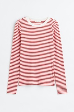 H&M sweterek prążkowany czerwone paski czerwony top prążki dopasowany y2k S