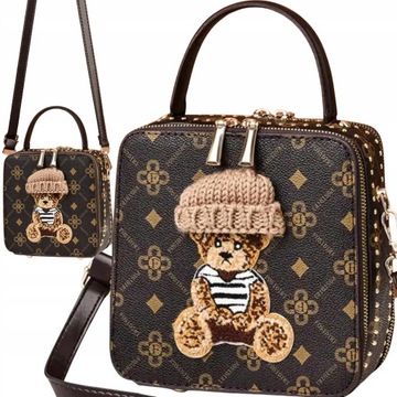 TORBA TOREBKA DAMSKA LISTONOSZKA KUFEREK NA RAMIĘ MAŁA MIŚ TEDDY BAG BRĄZ