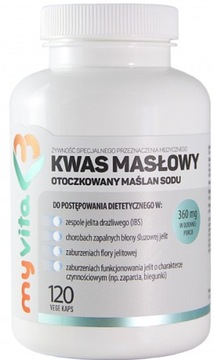 MYVITA MAŚLAN SODU KWAS MASŁOWY 360mg 120 kapsułek ZESPÓŁ JELITA DRAŻLIWEGO