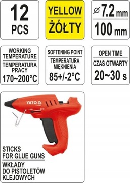 ГОРЯЧИЙ КЛЕВОЙ ПИСТОЛЕТ 12 шт. 7,2x100 мм ЖЕЛТЫЙ