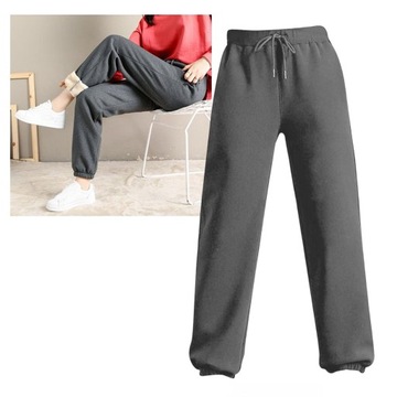 Spodnie dresowe z pluszową podszewką Spodnie jogger z kieszeniami Lekki, ciepły kolor C-szary