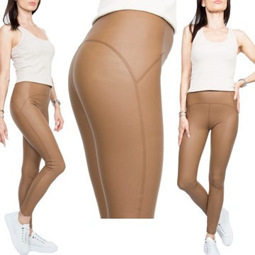 BEŻOWE MODELUJĄCE LEGGINSY SKÓRA MAT r.S/M