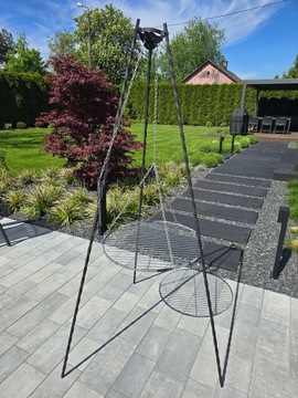 GRILL TRÓJNÓG OGRODOWY 190 CM +RUSZT 60 CHROMOWANY