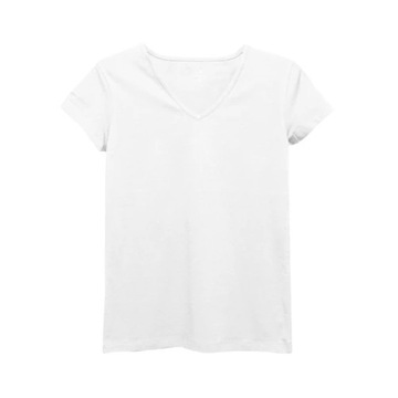T-Shirt Koszulka Damska Bawełniana w Serek Na Krótki Rękaw Biała MORAJ 4XL