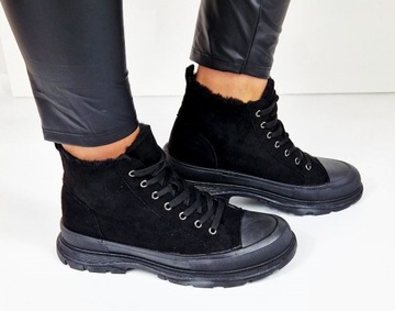 NOWE CZARNE BOTKI BUTY OCIEPLANE Z FUTERKIEM 37