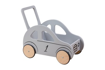 Jeździk , pchacz pojemnik wózek na zabawki- auto szare