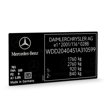 MERCEDES-BENZ TABLICZKA NAKLEJKA ZNAMIONOWA VIN