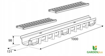 Линейный дренаж H=98мм B125 ПВХ ГРАФИТ 1 МЕТР