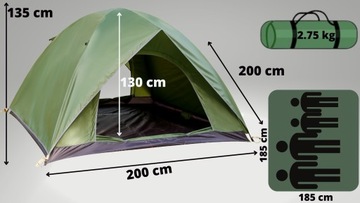 КЕМПИНГОВАЯ ПАЛАТКА НА 4 ЧЕЛОВЕКА, ВОДОНЕПРОНИЦАЕМАЯ, ВЫСОКАЯ, БЫСТРАЯ СБОРКА, С МОСКИТНОЙ СЕТКОЙ.