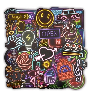 NAKLEJKI MIX NOC NEONOWE LAPTOP DESKOROLKE 50szt
