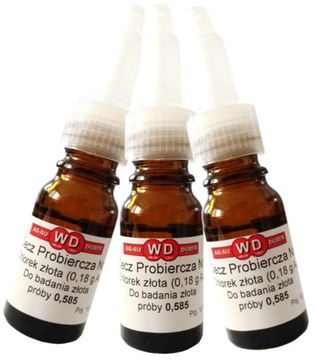 3 x CHLOREK ZŁOTA Au 0,18g Ciecz probiercza 10 ml