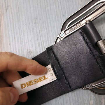 DIESEL GOLD PREMIUM Belt Skórzany Pasek Damski Szeroki 6 Czarny Leather