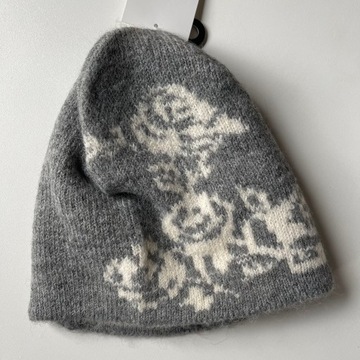 ZARA Szara Czapka Beanie Kwiaty