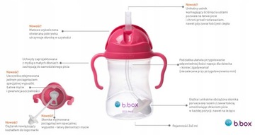 Бутылка для воды B.Box с трубочкой 240 мл, розовая, темно-синяя