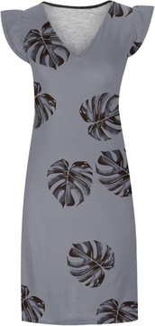Szara sukienka trapezowa liście roślinny wzór 5XL 50