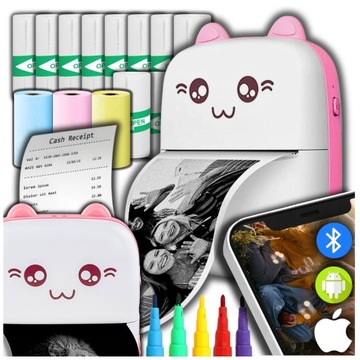 DRUKUŚ MINI DRUKARKA termiczna DRUKARKA przenośna + GRATIS 14 ROLEK MARKERY